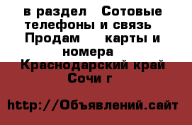  в раздел : Сотовые телефоны и связь » Продам sim-карты и номера . Краснодарский край,Сочи г.